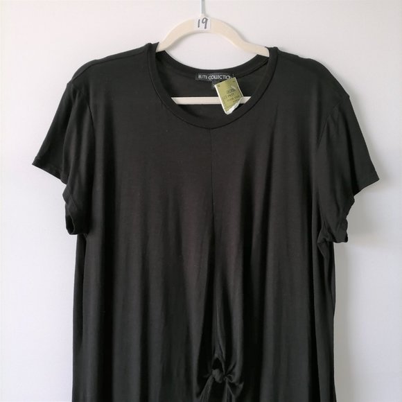 Elite Collection Womens Black Cap Sleeve Crew Neck Hi-Low Tunic T-Shirt Size XL - Picture 2 of 6